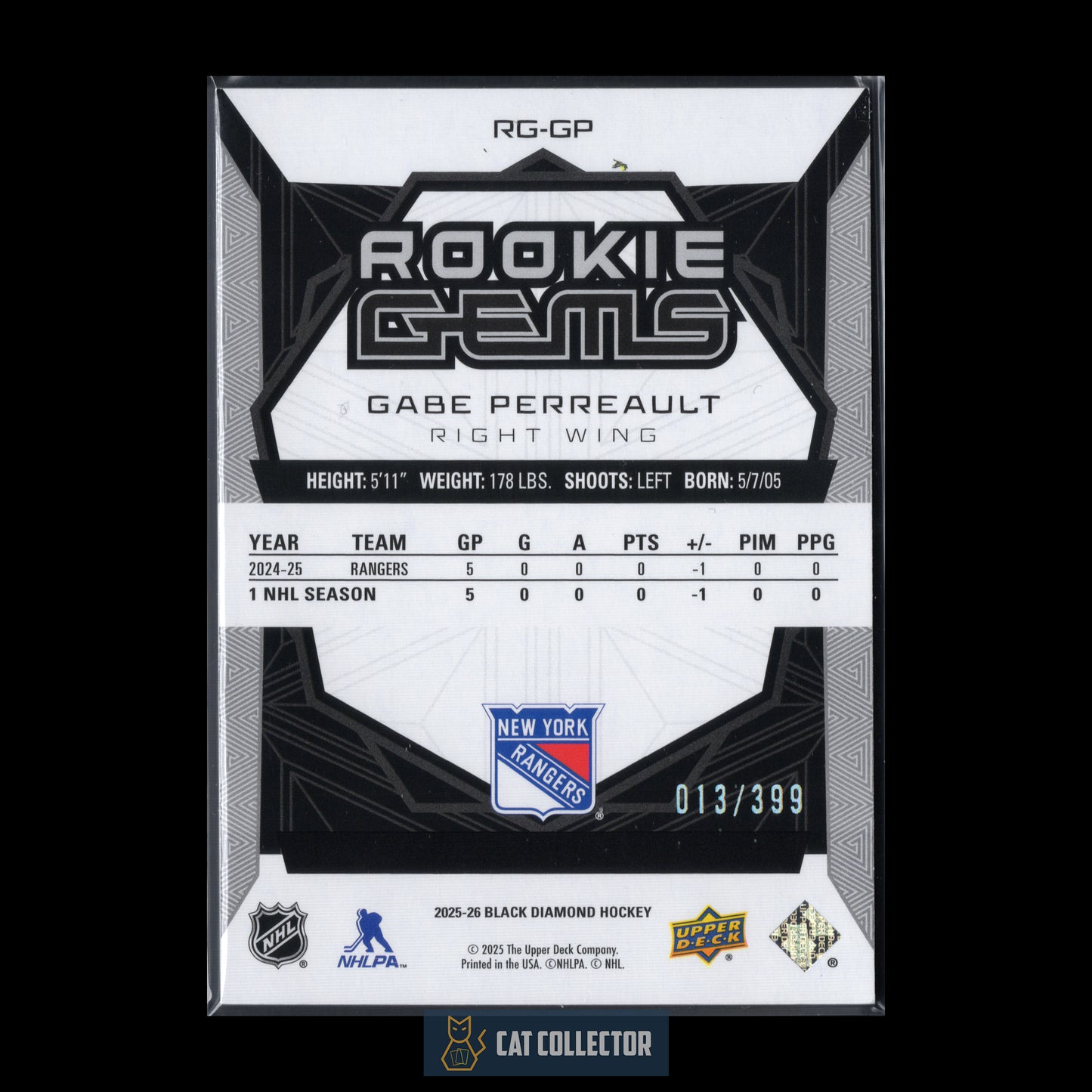 2025-26 Upper Deck Black Diamond GABE PERREAULT #RG-GP Rookie Gems RC /399