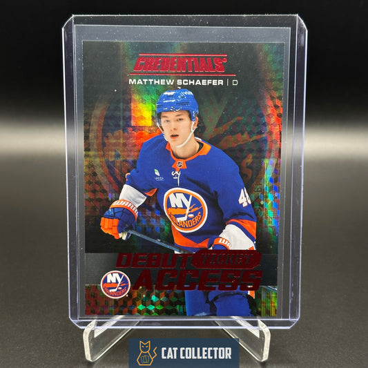 2025-26 Upper Deck Credentials MATTHEW SCHAEFER #121 Debut Ticket Access Red RC /249