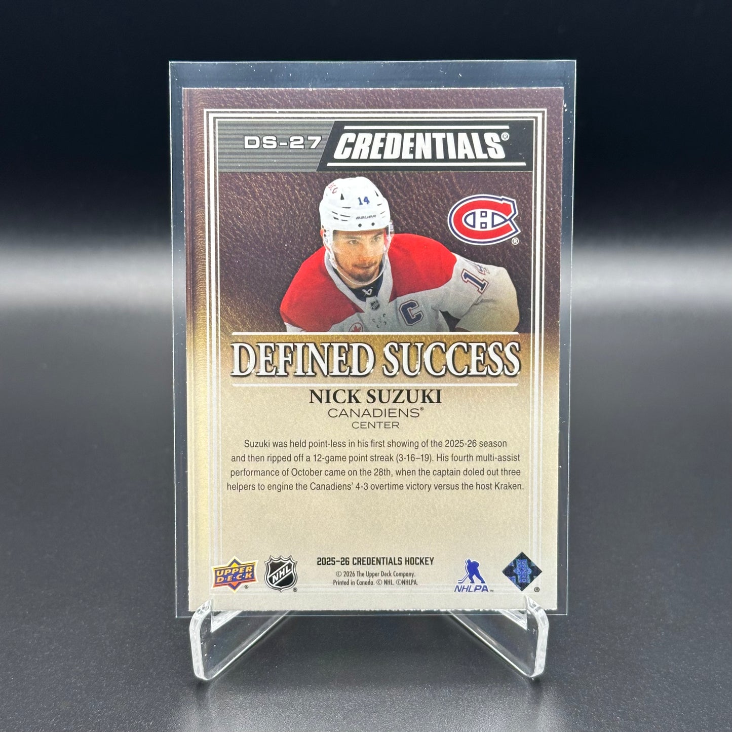 2025-26 Upper Deck Credentials NICK SUZUKI #DS-27 Defined Success