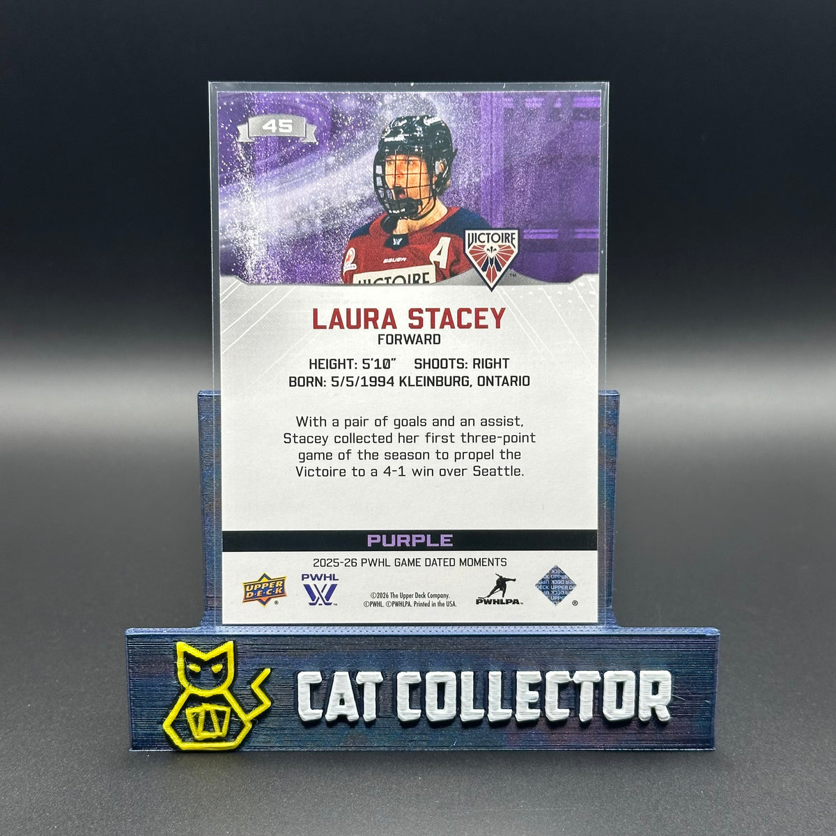 2025-26 UD Game Dated Moments PWHL LAURA STACEY #45 Purple