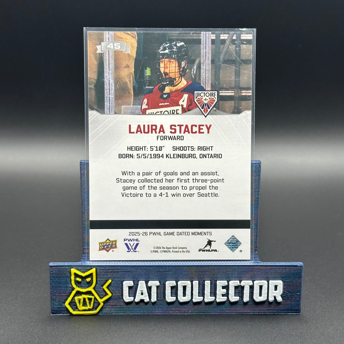 2025-26 UD Game Dated Moments PWHL LAURA STACEY #45