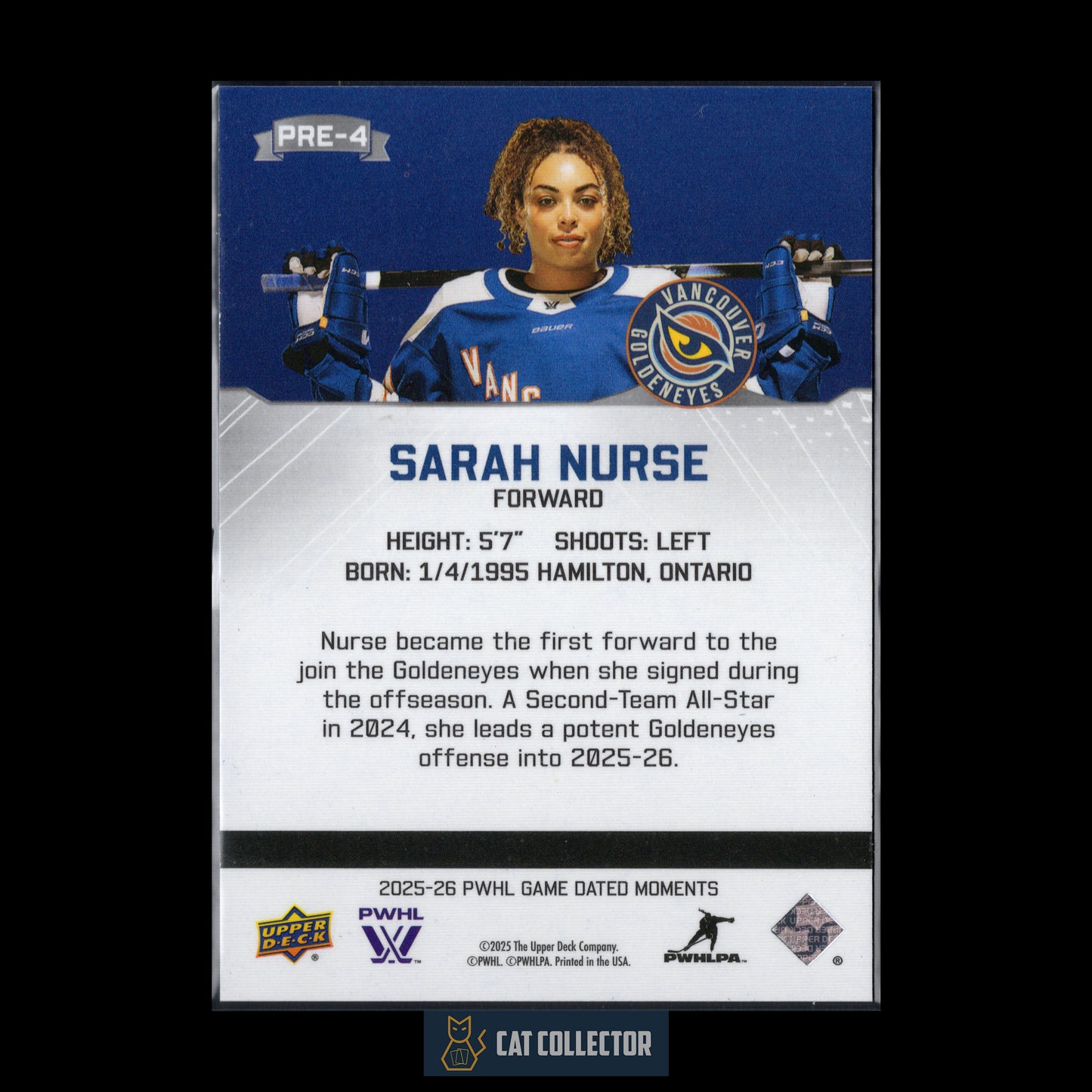 2025-26 UD PWHL Game Dated Moments SARAH NURSE #PRE-4