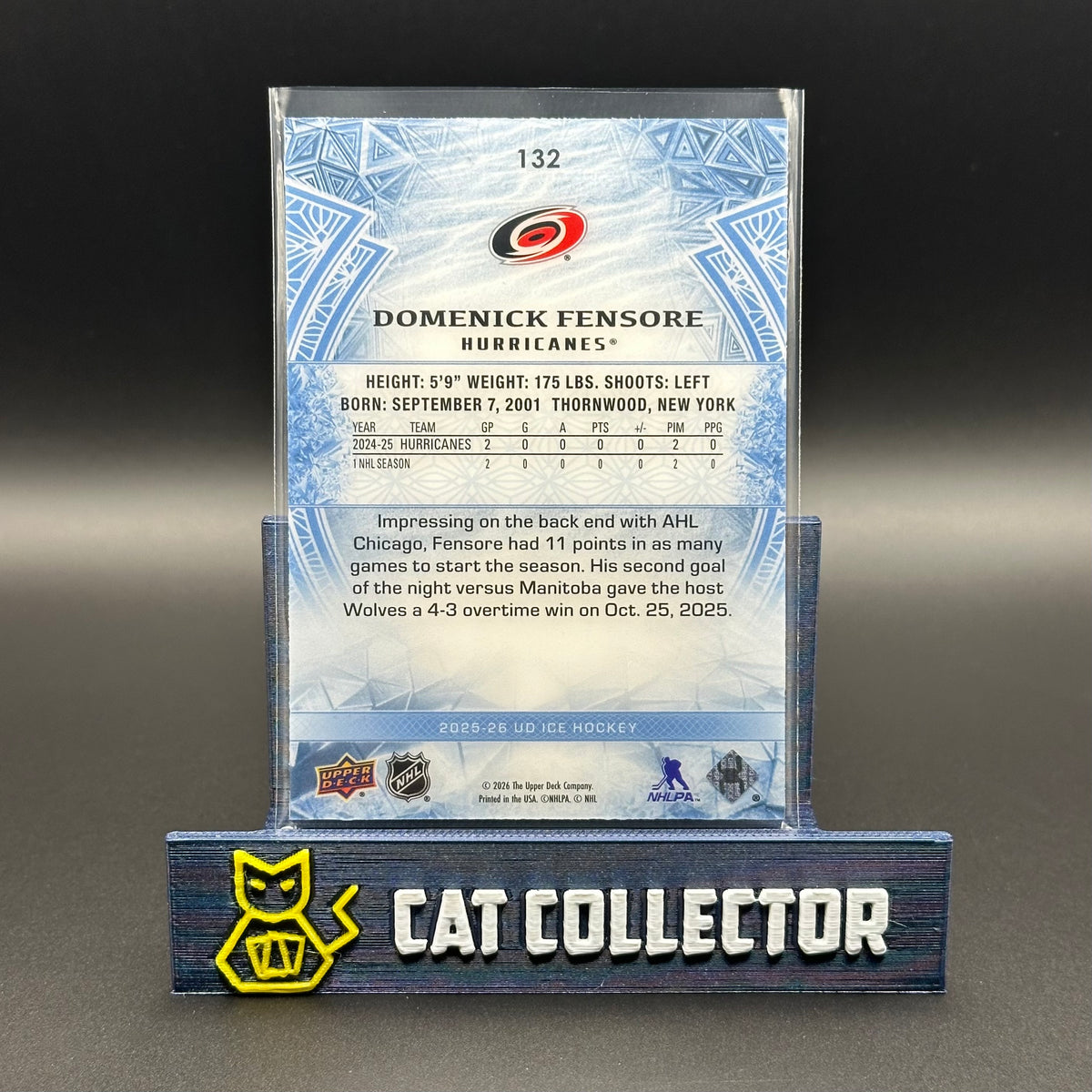 2025-26 UD Ice DEMENICK FENSORE #132 Premieres Rookies Level 3 RC /499
