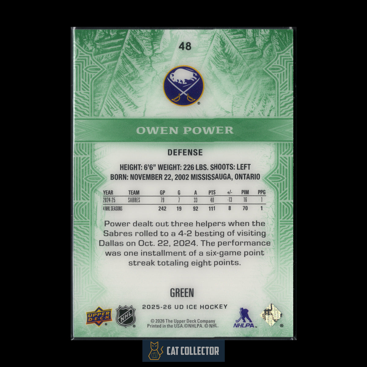 2025-26 UD Ice OWEN POWER #48 Green /99