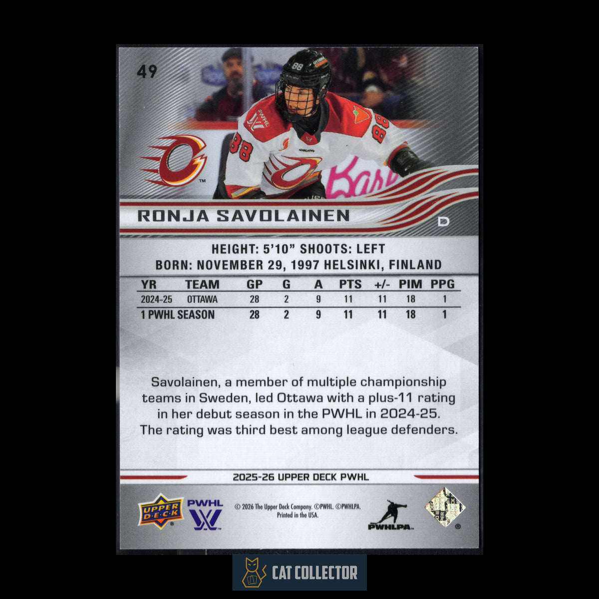 2025-26 UD PWHL RONJA SAVOLAINEN #49 Deluxe /250