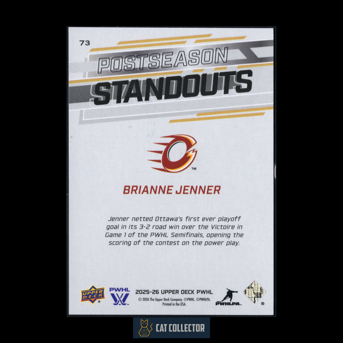 2025-26 UD PWHL BRIANNE JENNER #73 Postseason Standouts Deluxe /250