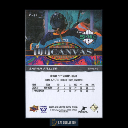 2025-26 UD PWHL SARAH FILLIER #C-12 UD Canvas