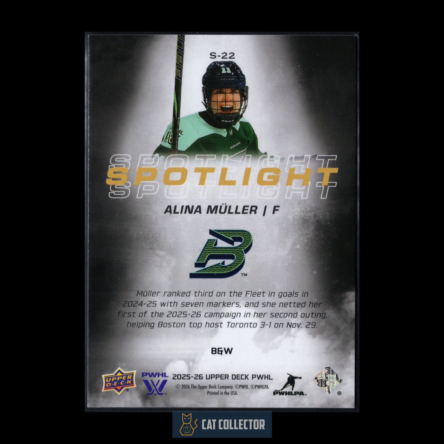 2025-26 UD PWHL ALINA MULLER #S-22 Spotlight B&W