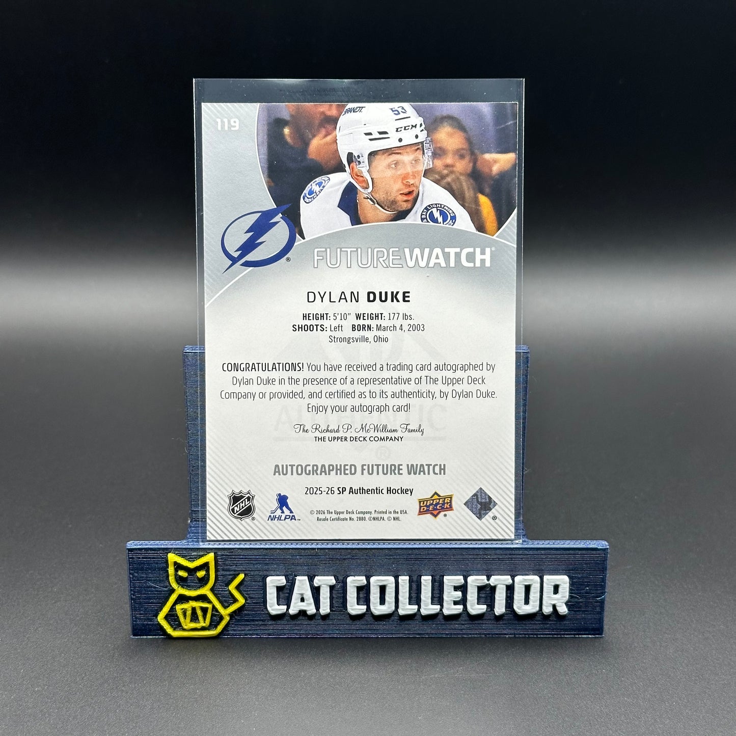 2025-26 UD SP Authentic DYLAN DUKE #119 Horizontal Future Watch Auto RC /599
