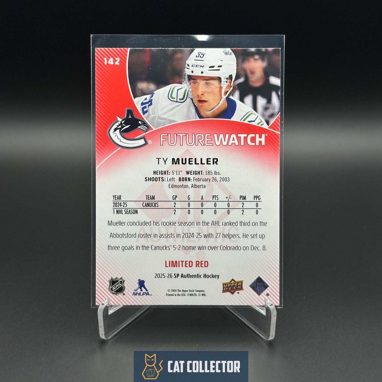 2025-26 UD SP Authentic TY MUELLER #142 Future Watch Limited Red RC