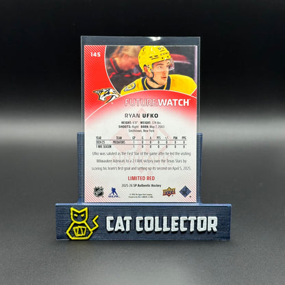 2025-26 UD SP Authentic RYAN UFKO #145 Future Watch Limited Red RC