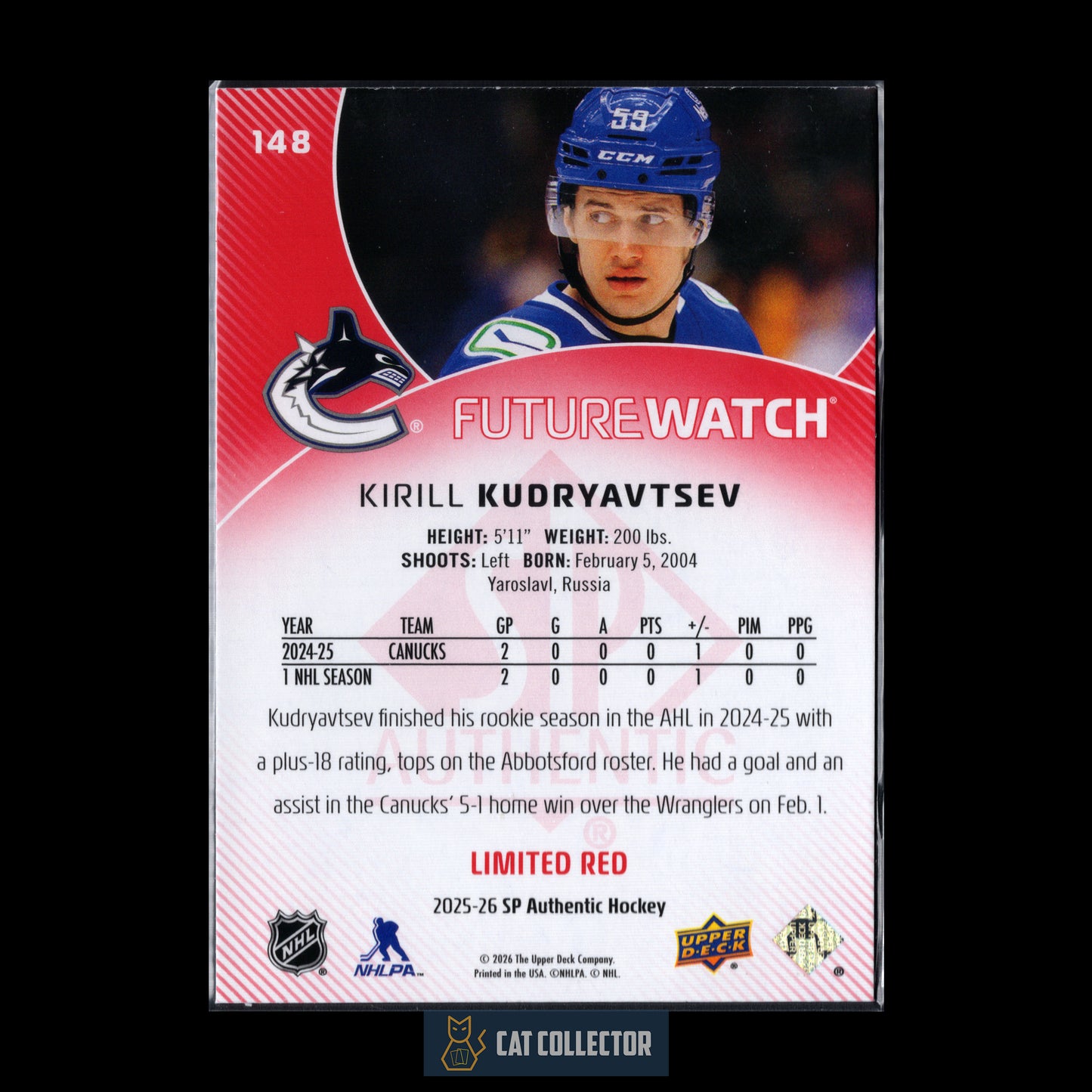 2025-26 UD SP Authentic KIRILL KUDRYAVTSEV #148 Future Watch Limited Red RC
