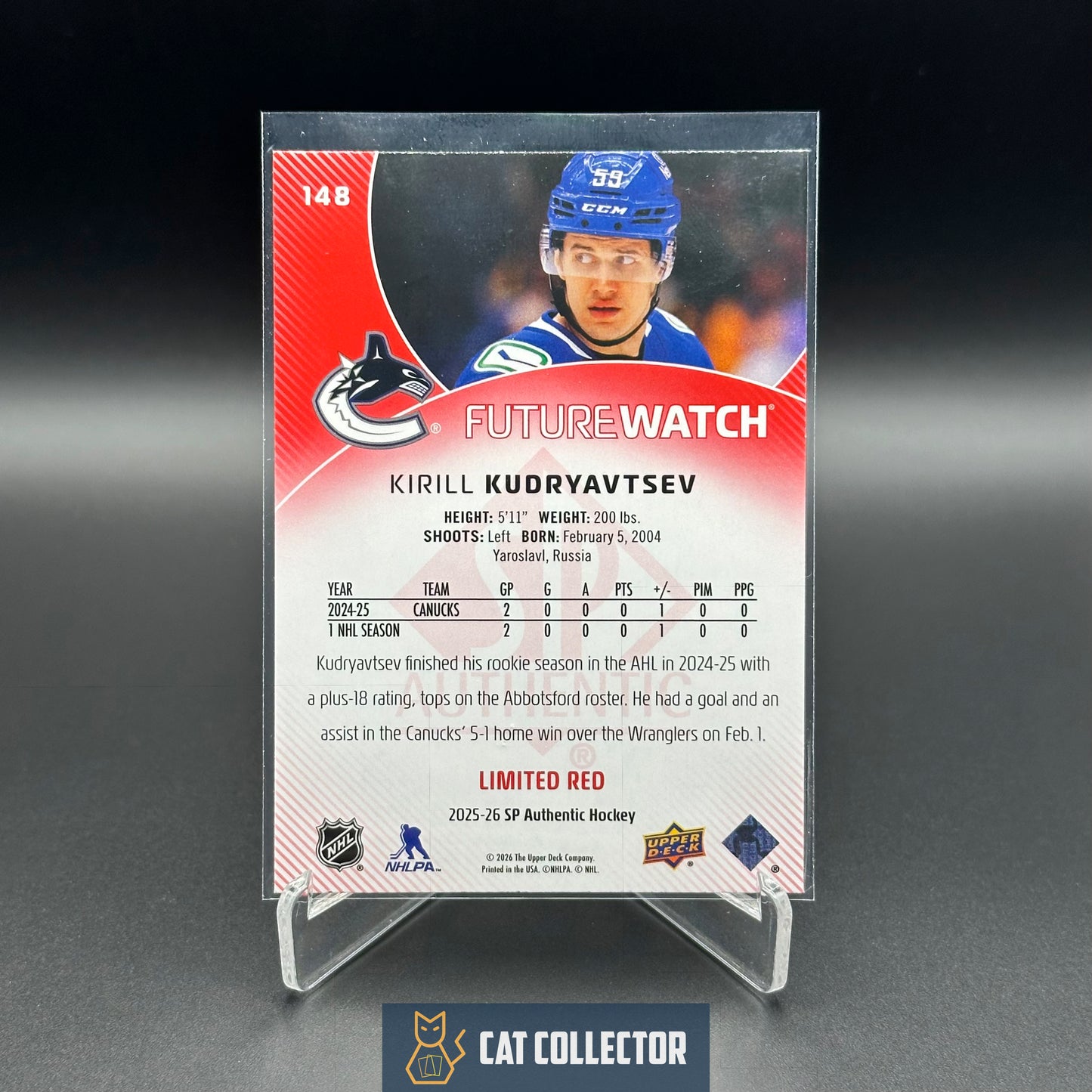 2025-26 UD SP Authentic KIRILL KUDRYAVTSEV #148 Future Watch Limited Red RC