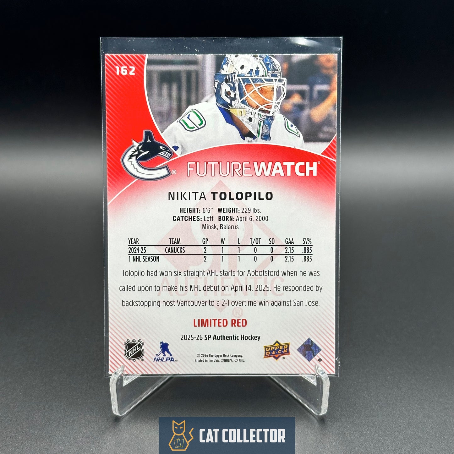 2025-26 UD SP Authentic NIKITA TOLOPILO #162 Future Watch Limited Red RC
