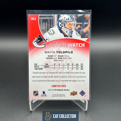 2025-26 UD SP Authentic NIKITA TOLOPILO #162 Future Watch Limited Red RC