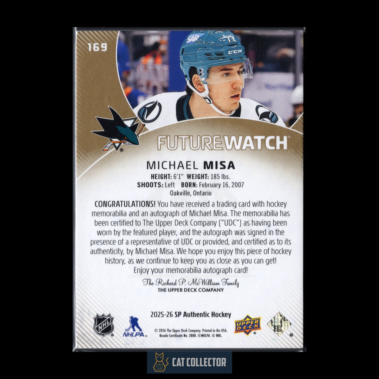 2025-26 UD SP Authentic MICHAEL MISA #169 Future Watch Auto Patch /100