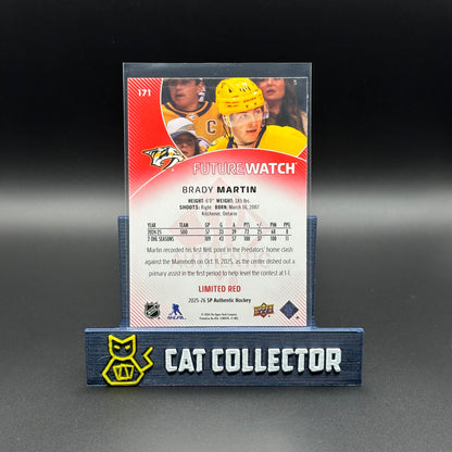 2025-26 UD SP Authentic BRADY MARTIN #171 Future Watch Limited Red RC