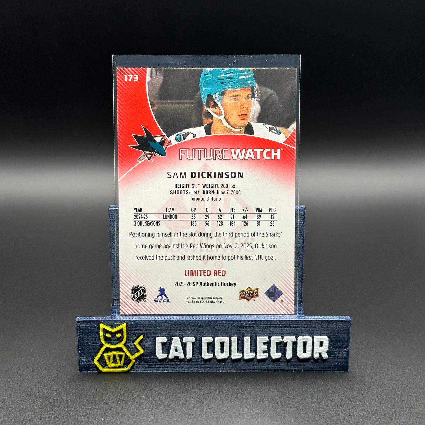 2025-26 UD SP Authentic SAM DICKINSON #173 Future Watch Limited Red RC
