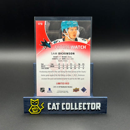 2025-26 UD SP Authentic SAM DICKINSON #173 Future Watch Limited Red RC
