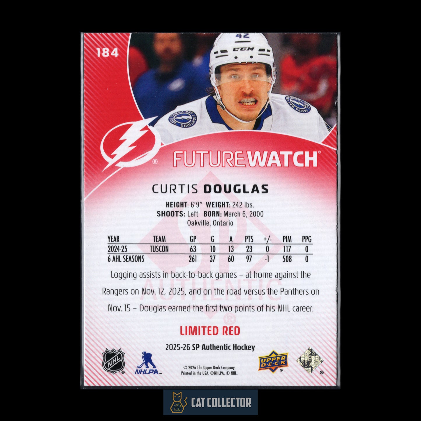 2025-26 UD SP Authentic CURTIS DOUGLAS #184 Future Watch Limited Red RC