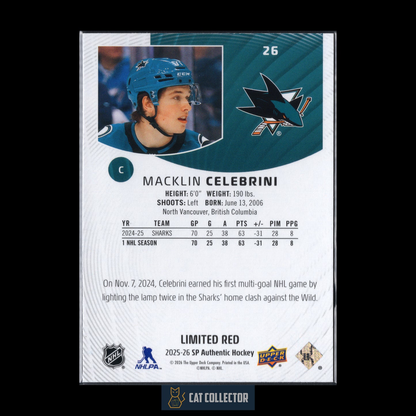 2025-26 UD SP Authentic MACKLIN CELEBRINI #26 Limited Red