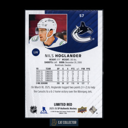 2025-26 UD SP Authentic NILS HOGLANDER #57 Limited Red