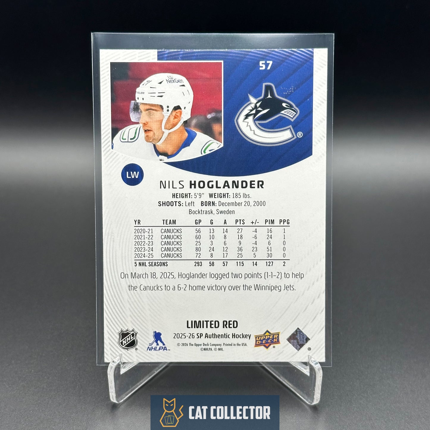 2025-26 UD SP Authentic NILS HOGLANDER #57 Limited Red