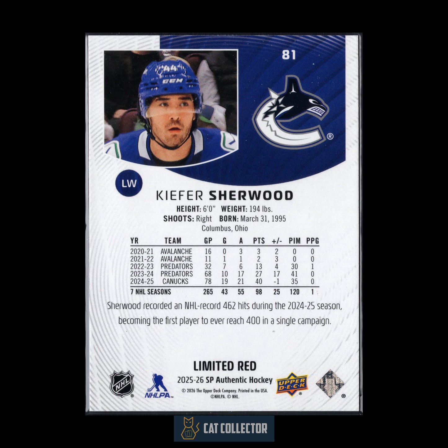 2025-26 UD SP Authentic KIEFER SHERWOOD #81 Limited Red