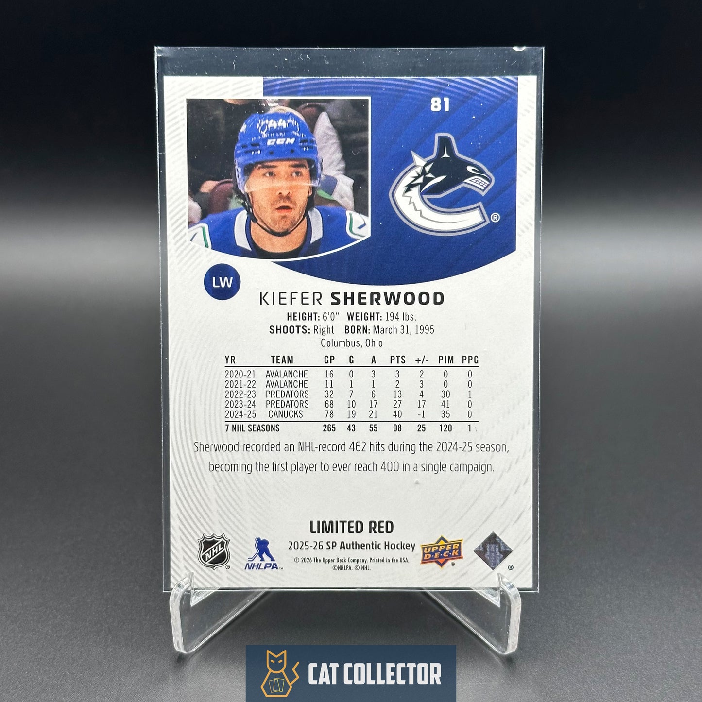 2025-26 UD SP Authentic KIEFER SHERWOOD #81 Limited Red