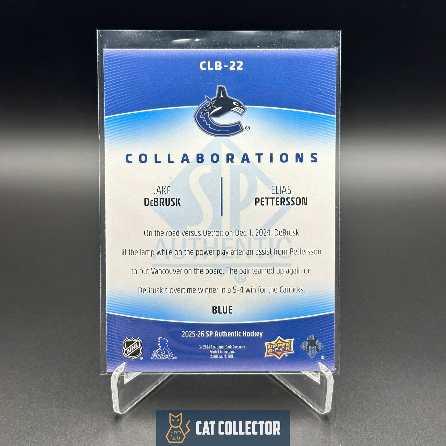2025-26 UD SP Authentic JAKE DEBRUSK / ELIAS PETTERSSON #CLB-22 Collaborations Blue