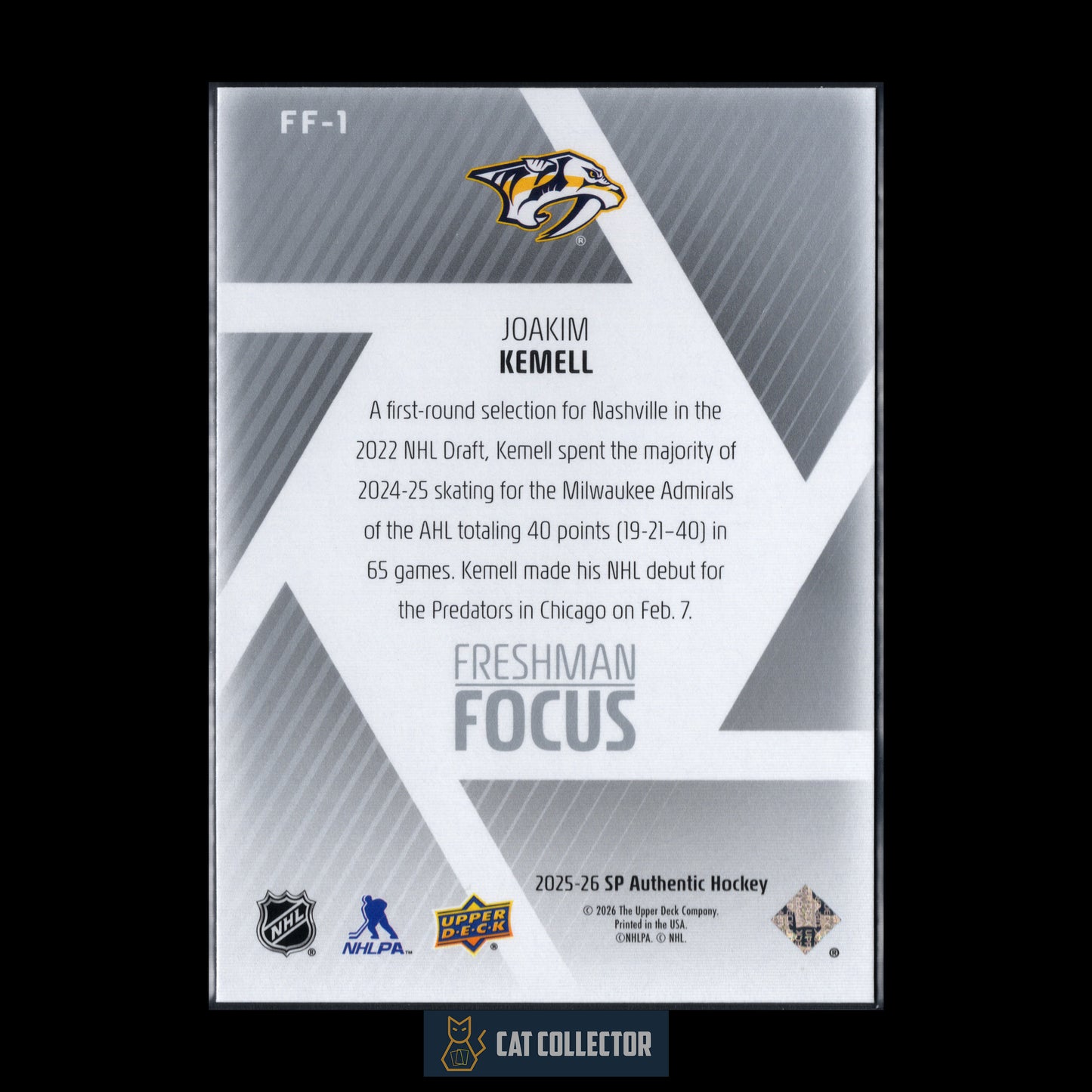 2025-26 UD SP Authentic JOAKIM KEMELL #FF-1 Freshman Focus RC