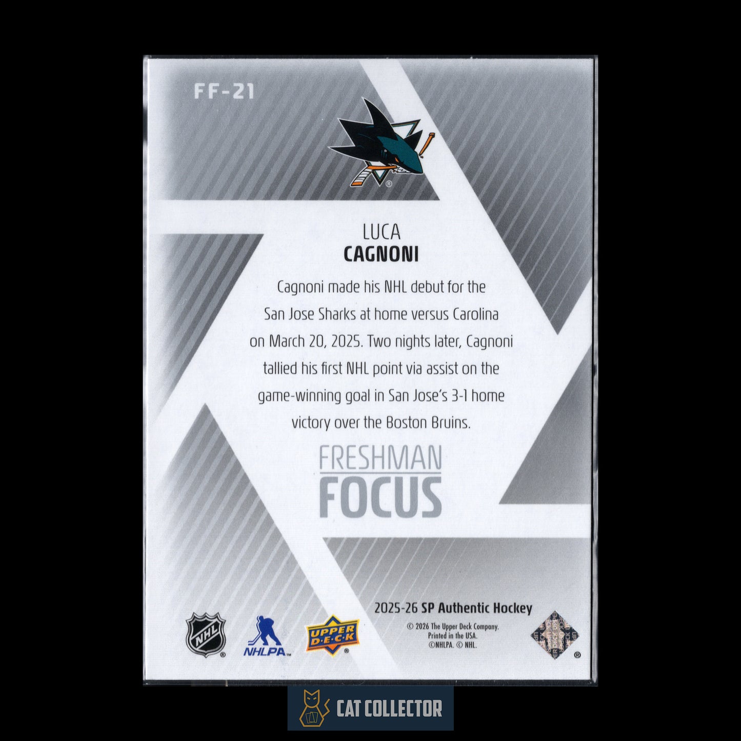 2025-26 UD SP Authentic LUCA CAGNONI #FF-21 Freshman Focus RC
