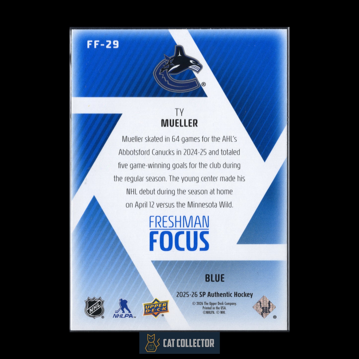 2025-26 UD SP Authentic TY MUELLER #FF-29 Freshman Focus Blue RC