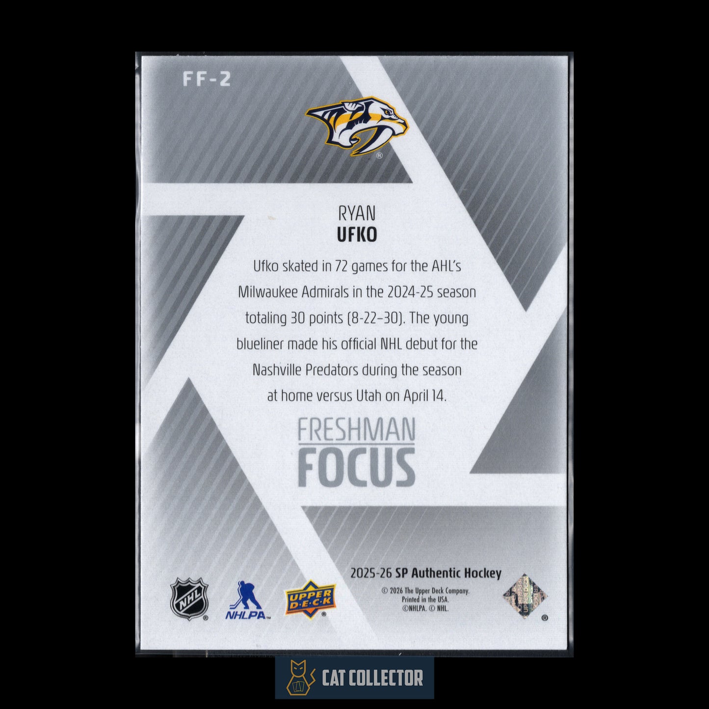2025-26 UD SP Authentic RYAN UFKO #FF-2 Freshman Focus RC