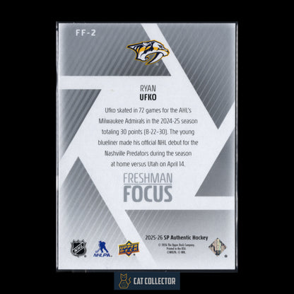 2025-26 UD SP Authentic RYAN UFKO #FF-2 Freshman Focus RC