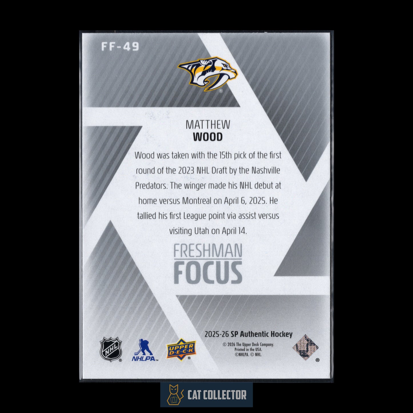 2025-26 Upper Deck SP Authentic MATTHEW WOOD #FF-49 Freshman Focus RC