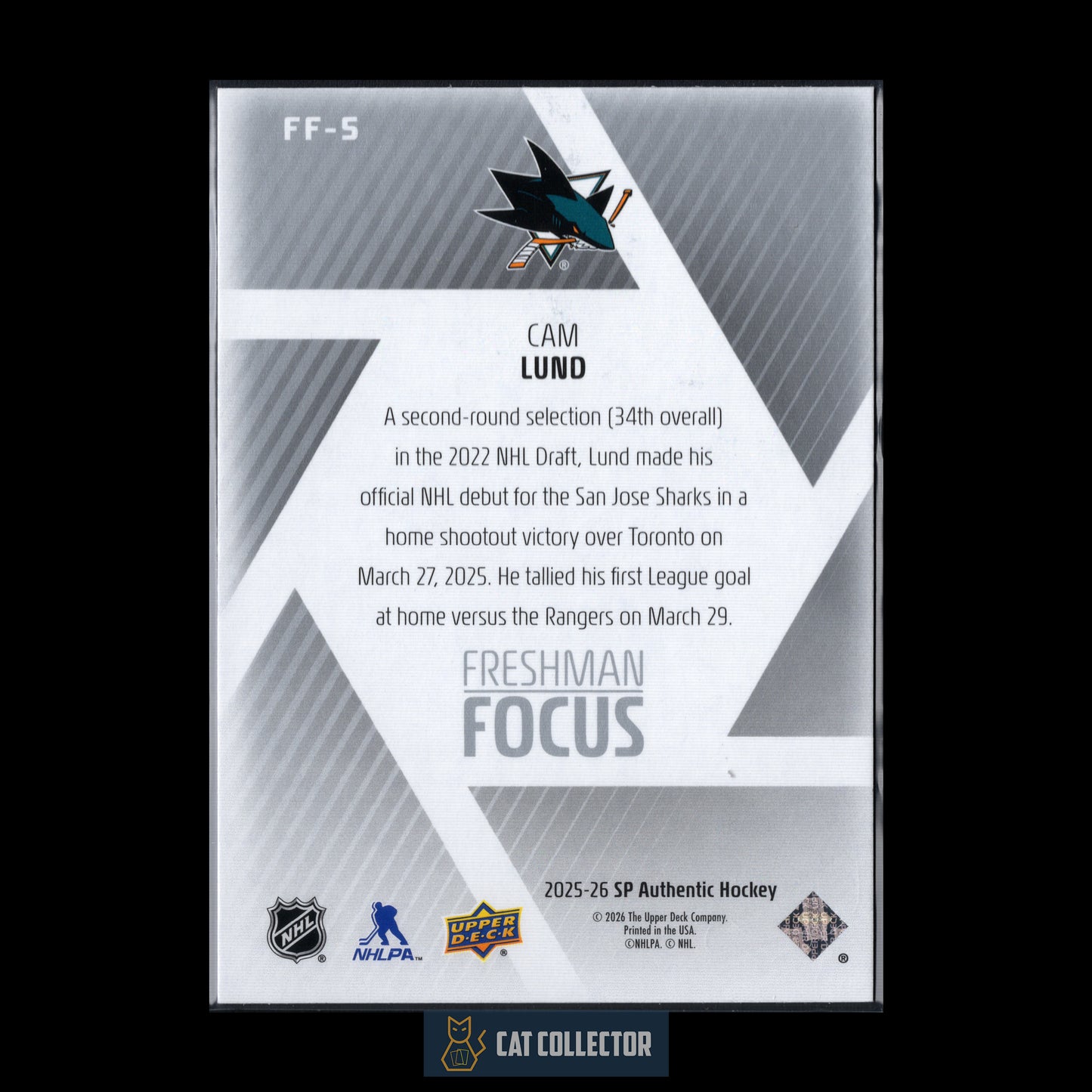 2025-26 UD SP Authentic CAM LUND #FF-5 Freshman Focus