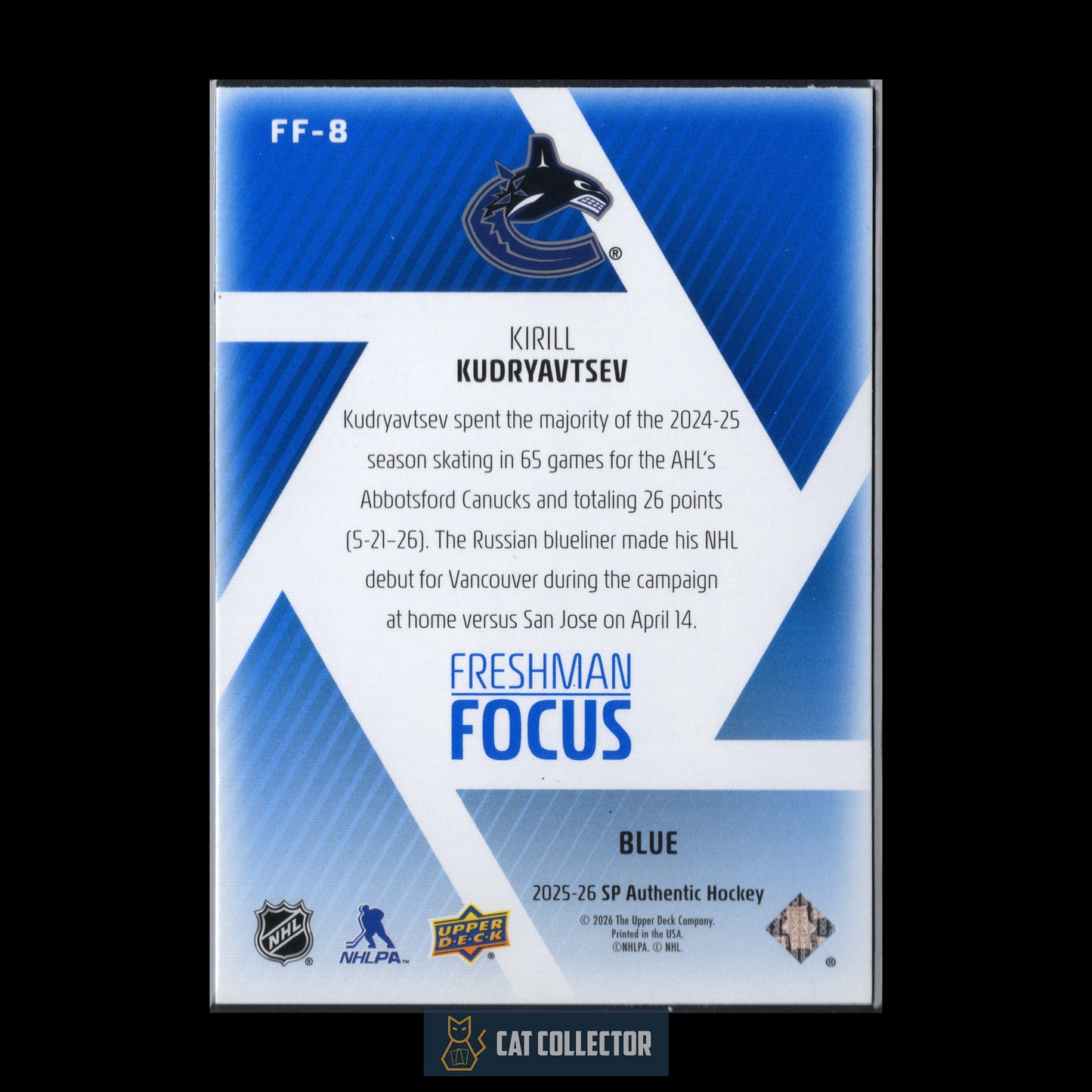 2025-26 UD SP Authentic KIRILL KUDRYAVTSEV #FF-8 Freshman Focus Blue RC