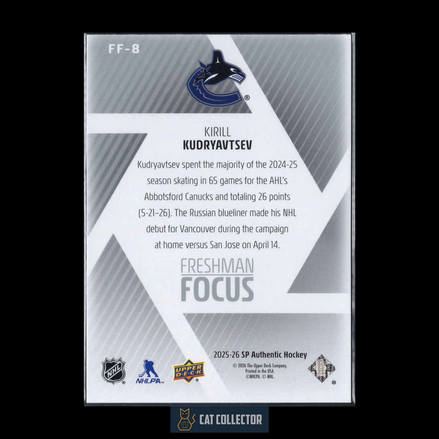 2025-26 UD SP Authentic KIRILL KUDRYAVTSEV #FF-8 Freshman Focus RC