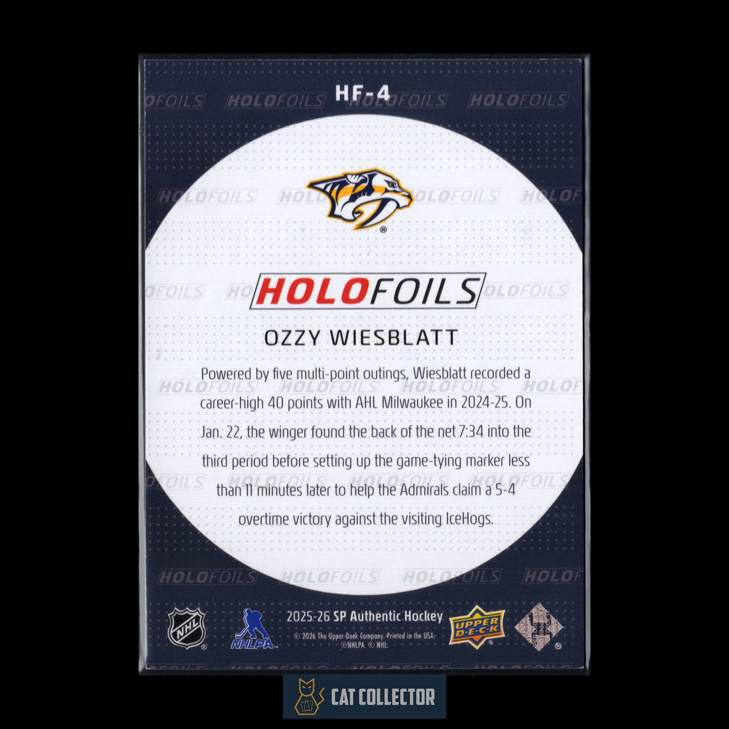 2025-26 UD SP Authentic OZZY WIESBLATT #HF-4 Holofoils RC