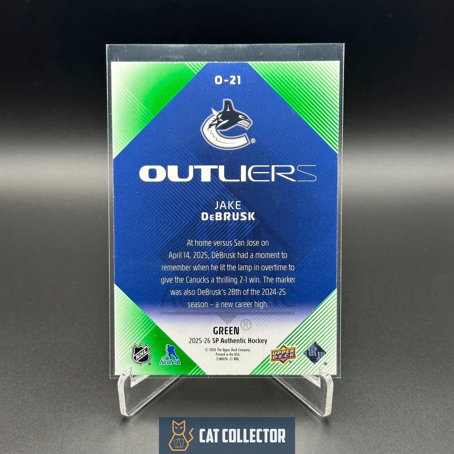 2025-26 UD SP Authentic JAKE DEBRUSK #O-21 Outliers Green