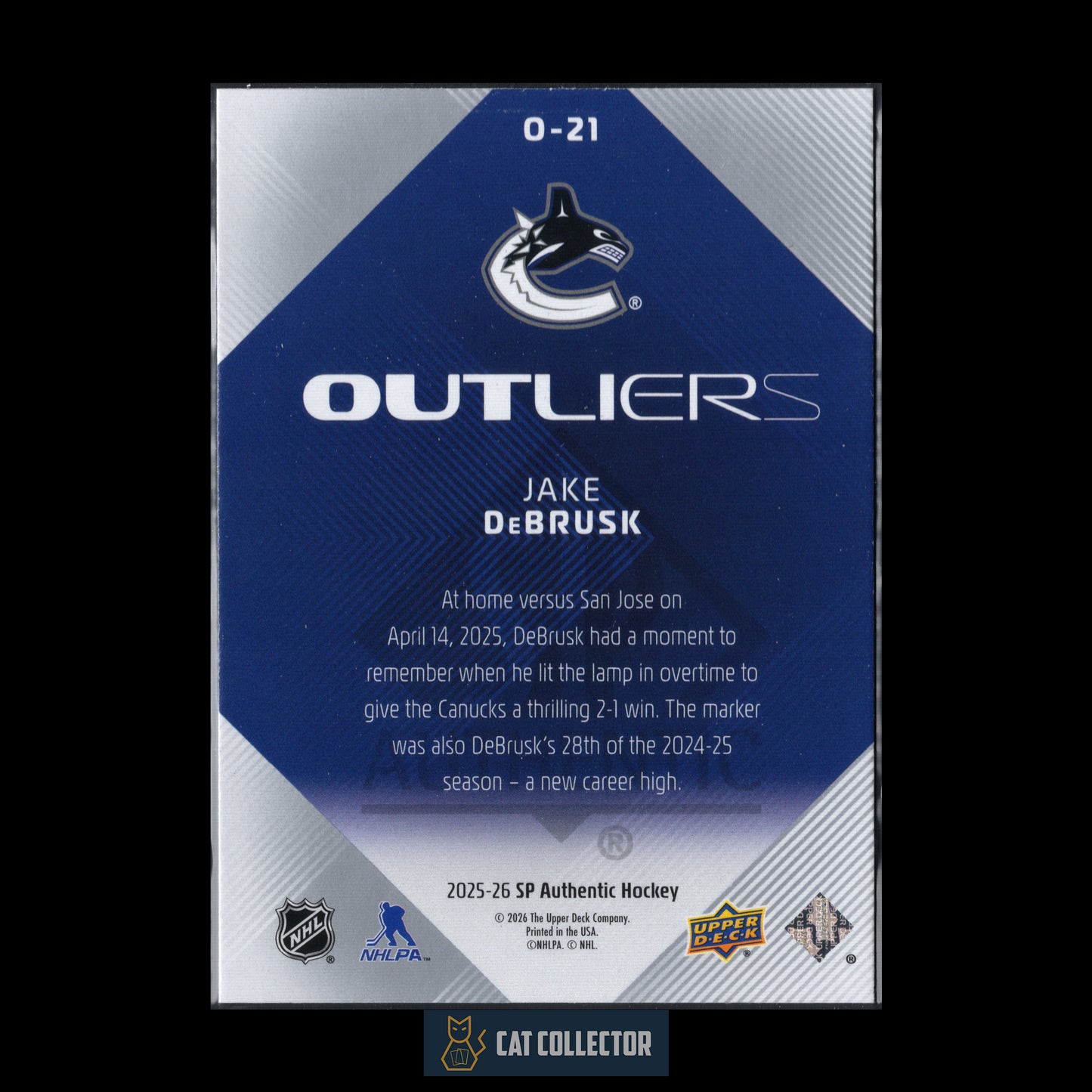 2025-26 UD SP Authentic JAKE DEBRUSK #O-21 Outliers