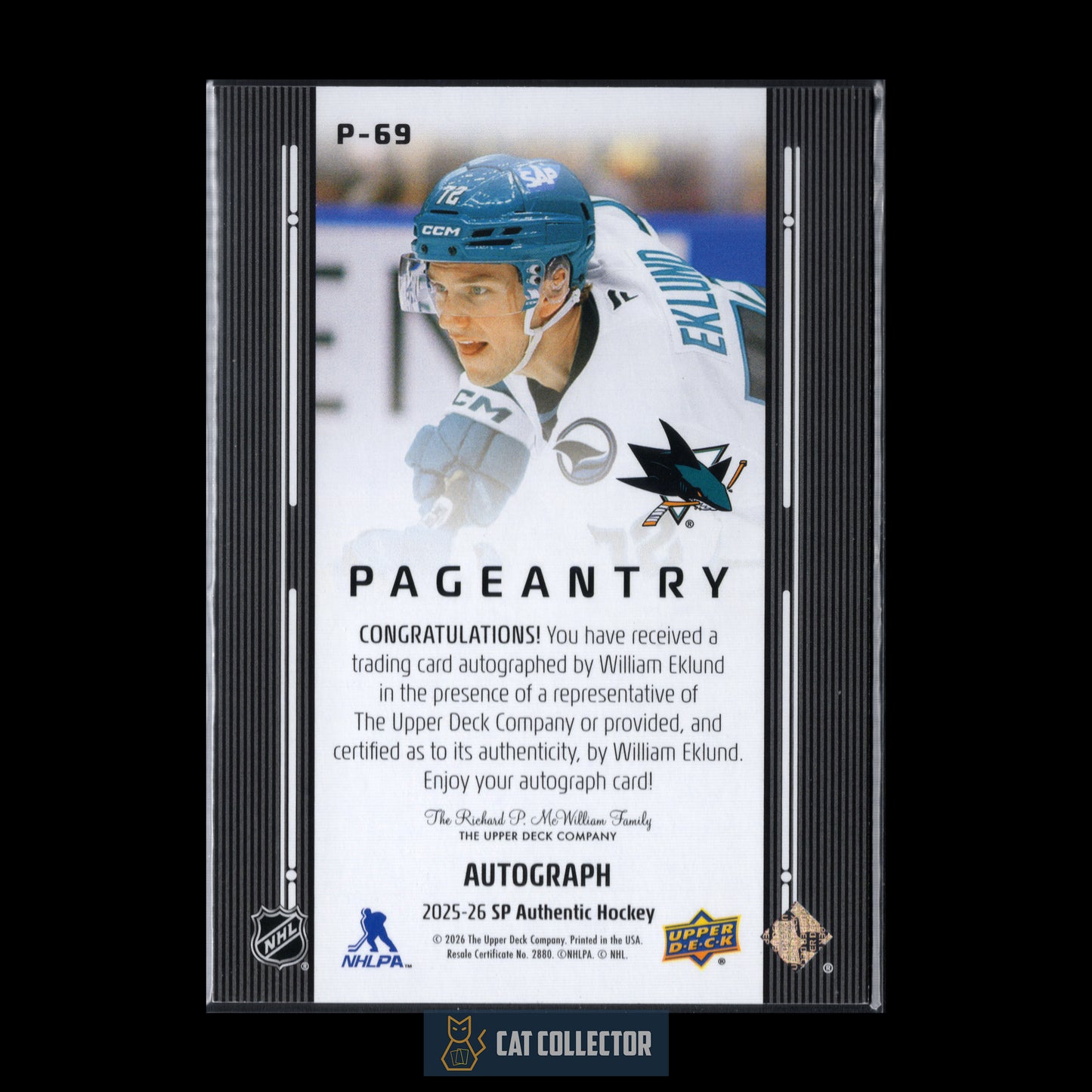 2025-26 UD SP Authentic WILLIAM EKLUND #P-69 Pageantry Auto