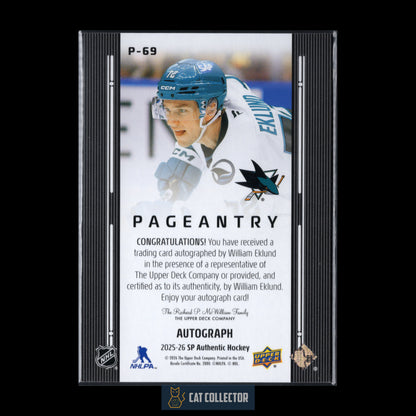 2025-26 UD SP Authentic WILLIAM EKLUND #P-69 Pageantry Auto