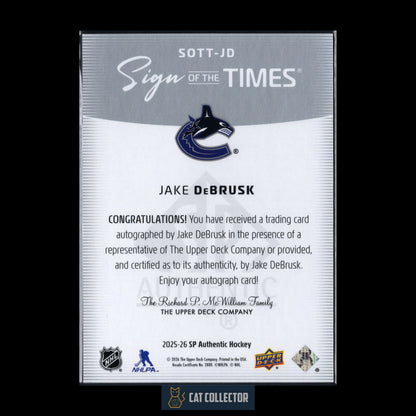 2025-26 UD SP Authentic JAKE DeBRUSK #SOTT-JD Sign of the times Auto