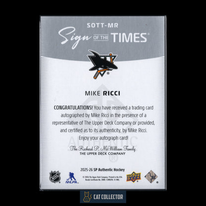 2025-26 UD SP Authentic MIKE RICCI #SOTT-MR Sign of the times Auto