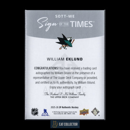 2025-26 UD SP Authentic WILLIAM EKLUND #SOTT-WE Sign of the times Auto