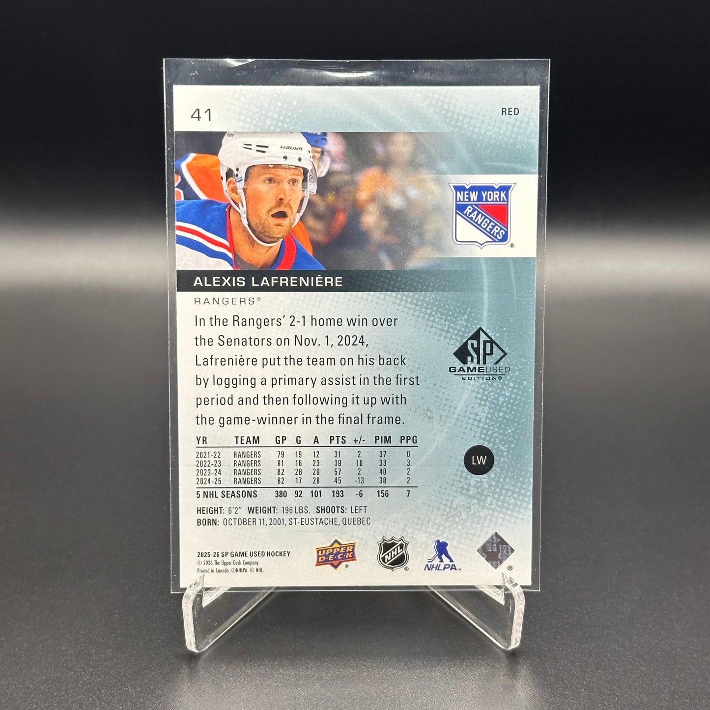 2025-26 UD SP Game Used ALEXIS LAFRENIERE #41 Red