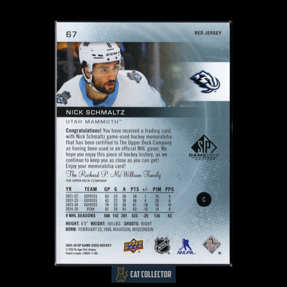 2025-26 Upper Deck SP Game Used NICK SCHMALTZ #67 Red Jersey