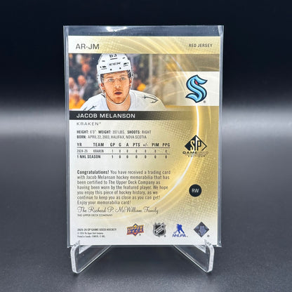 2025-26 Upper Deck SP Game Used JACOB MELANSON #AR-JM Red Jersey RC